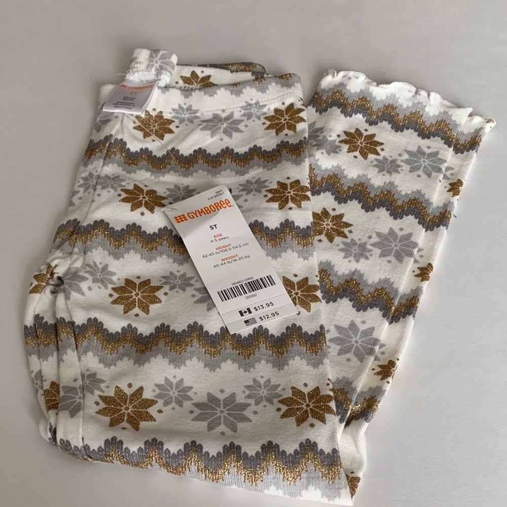 NWT Gymboree Festive Gold and Gray Snowflake Leggings size 5T